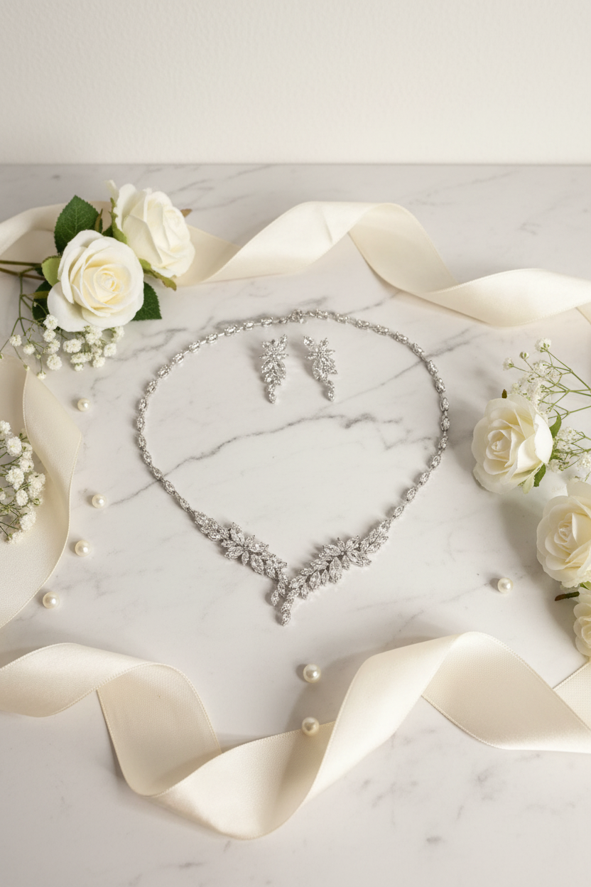 Zirkonia Schmuckset Silber – Collier & Ohrringe im eleganten Blätterdesign Brautschmuck | ONDEGO®