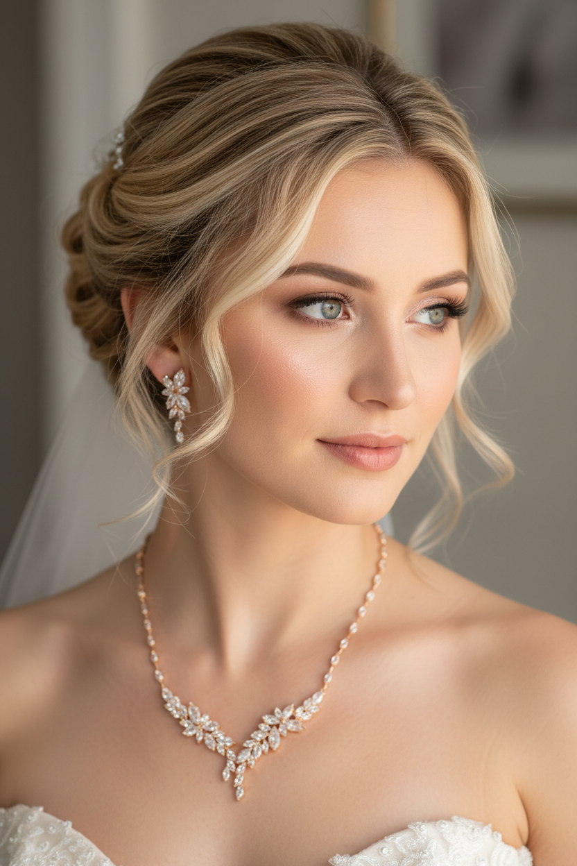 Zirkonia Schmuckset Gold – Collier & Ohrringe im eleganten Blätterdesign Brautschmuck | ONDEGO®