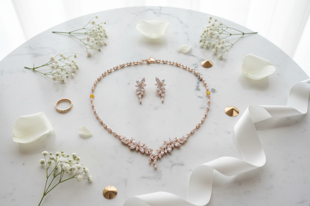 Zirkonia Schmuckset Gold – Collier & Ohrringe im eleganten Blätterdesign Brautschmuck | ONDEGO®