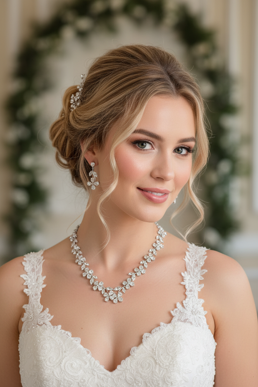 Zirkonia Schmuckset Silber – Collier & Ohrringe im Blütendesign Brautschmuck | ONDEGO®