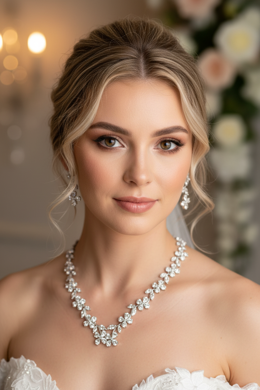 Zirkonia Schmuckset Silber – Collier & Ohrringe im Blütendesign Brautschmuck | ONDEGO®