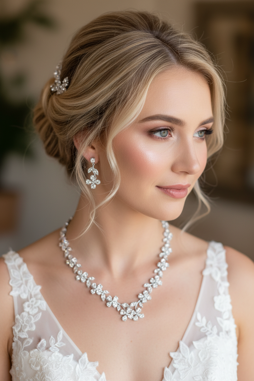 Zirkonia Schmuckset Silber – Collier & Ohrringe im Blütendesign Brautschmuck | ONDEGO®