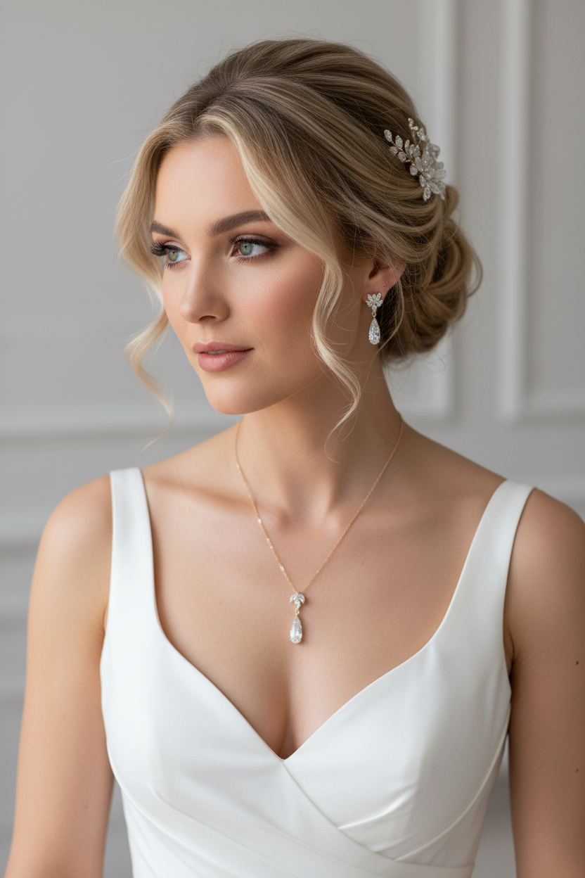 Zirkonia Schmuckset Gold – Collier & Ohrringe mit Tropfen-Design | ONDEGO®