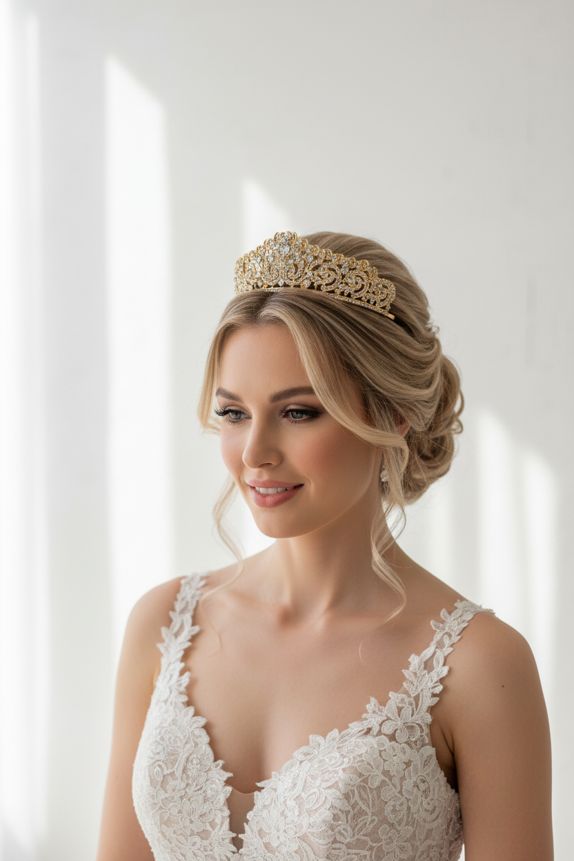 Diadem Gold – Haarschmuck mit Strass 5 cm hoch | ONDEGO®