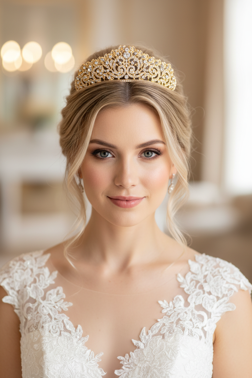 Diadem Gold – Haarschmuck mit Strass 5 cm hoch | ONDEGO®
