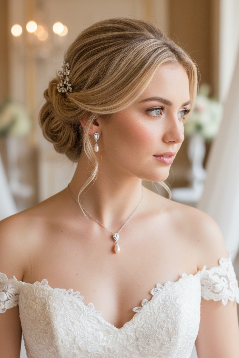 Zirkonia Perlen Schmuckset Rückenkette Silber – Brautschmuck mit abnehmbarer Rücken-Kette & Ohrringen | ONDEGO®