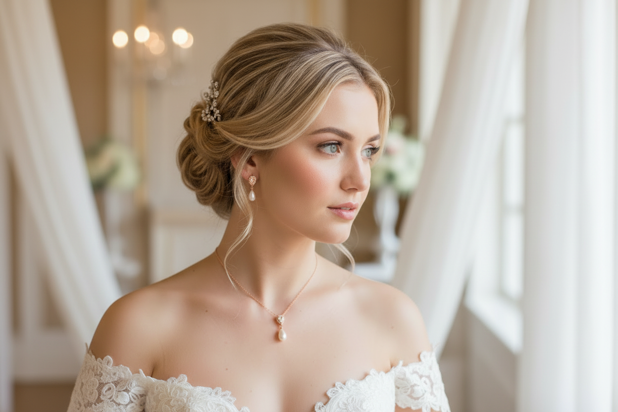 Zirkonia Perlen Schmuckset Roségold – Halskette & Ohrringe | Eleganter Brautschmuck | ONDEGO®