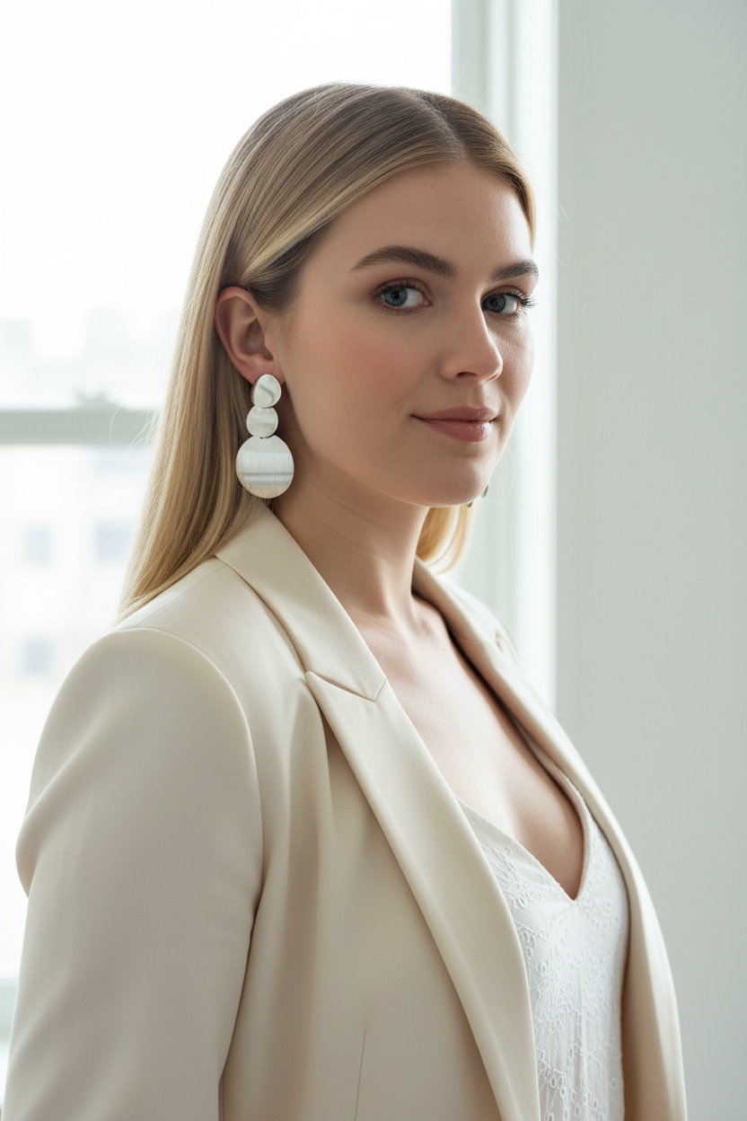 Silber Statement Ohrringe Damen – Große Hängeohrringe mit Plättchen Design | ONDEGO®