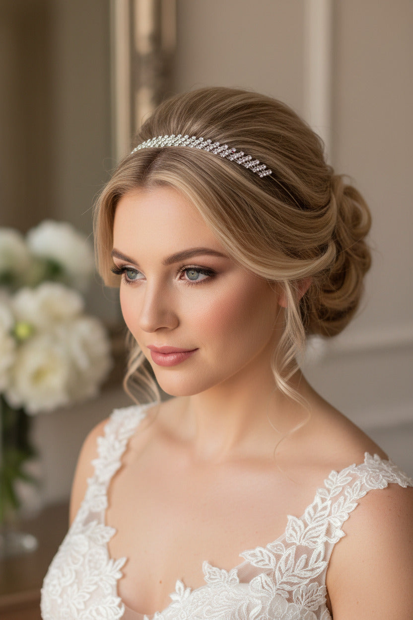 Strass Diadem Silber – Hochzeit Tiara, Braut Haarschmuck, Glitzer Krone | ONDEGO®