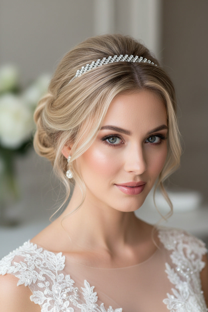 Strass Diadem Silber – Hochzeit Tiara, Braut Haarschmuck, Glitzer Krone | ONDEGO®