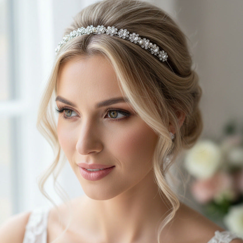 Strass Diadem Silber – Hochzeit Tiara, Braut Haarschmuck, glitzernde Krone | ONDEGO®