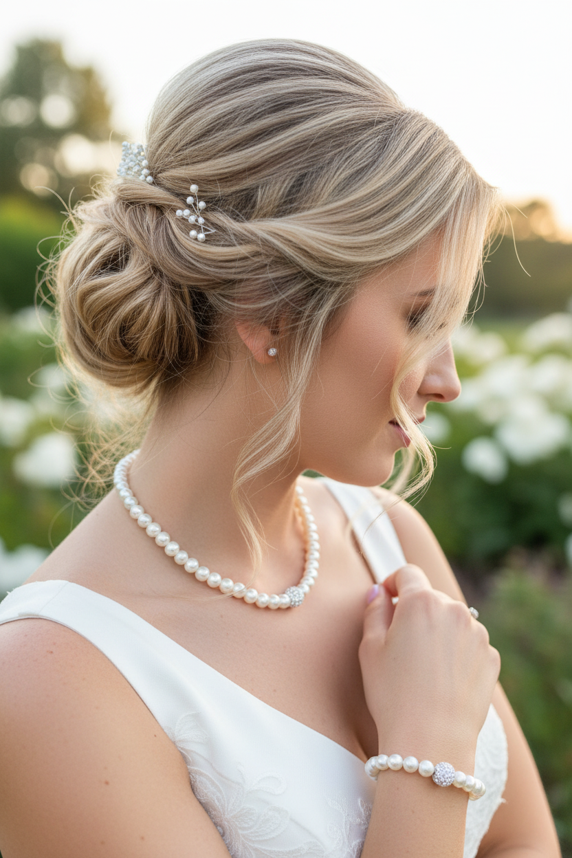 Brautschmuck Set Perlen Weiß – 3-teilig Kette, Armband & Ohrringe mit Strass | ONDEGO®