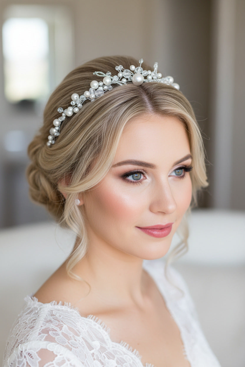 Vintage Perlen Diadem – kunstvoll verziertes Tiara für Hochzeit & Brautfrisur | ONDEGO®