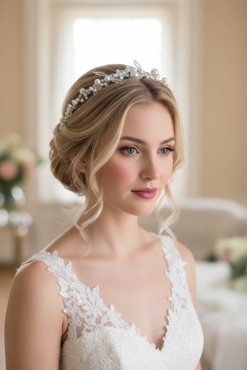 Vintage Perlen Diadem – kunstvoll verziertes Tiara für Hochzeit & Brautfrisur | ONDEGO®