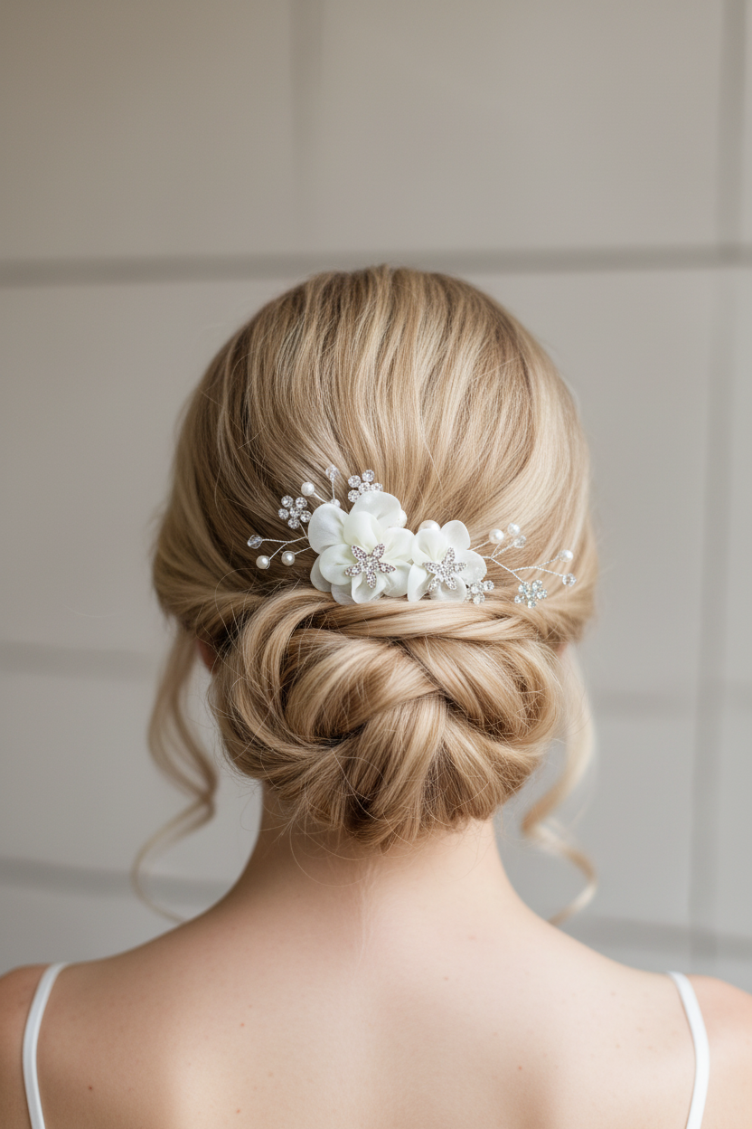 XS Blüten Haarkamm – Ivory Blüten & Strass | Dezenter Brauthaarschmuck | ONDEGO®