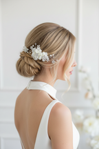 XS Blüten Haarkamm – Ivory Blüten & Strass | Dezenter Brauthaarschmuck | ONDEGO®