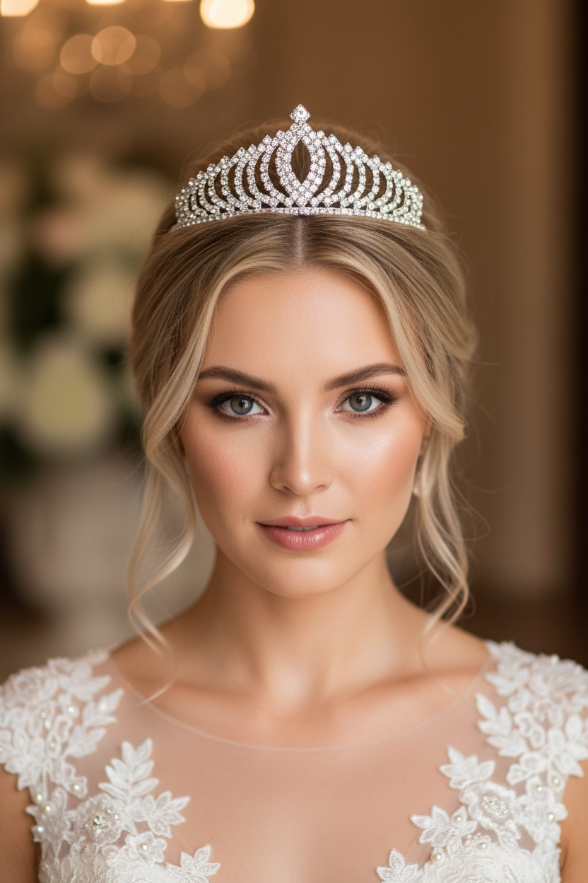 Silber Strass Diadem – Hohe Prinzessinnen-Tiara für Braut, Geburtstag & Festlichkeiten | ONDEGO®