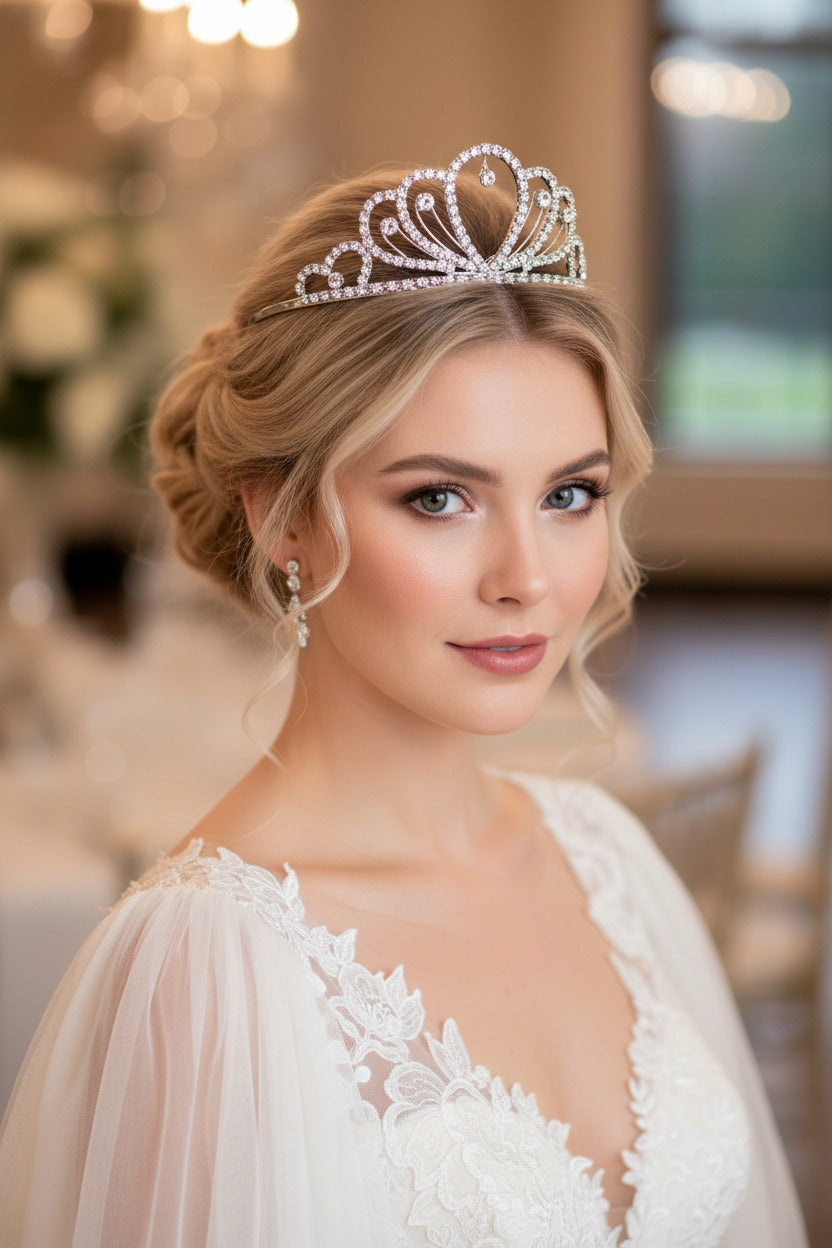 Silber Strass Diadem – funkelnder Haarreif mit Kamm für Brautfrisuren & festliche Anlässe | ONDEGO®