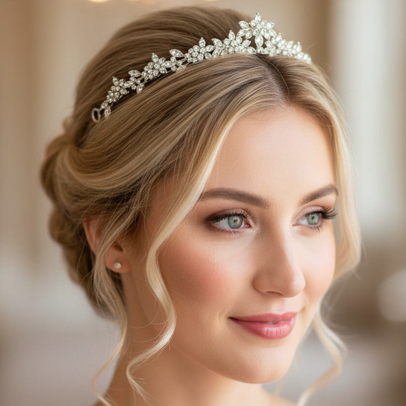 Silber Strass Diadem – edler Haarreif mit Kunstperlen für Braut & Festfrisuren | ONDEGO®