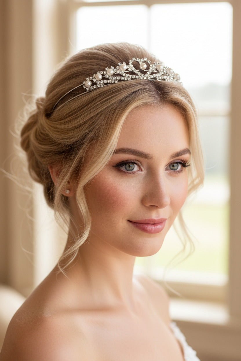 Herz Perlen Strass Haarreif Silber – romantisches Diadem für Hochzeit, Braut & Anlass | ONDEGO®