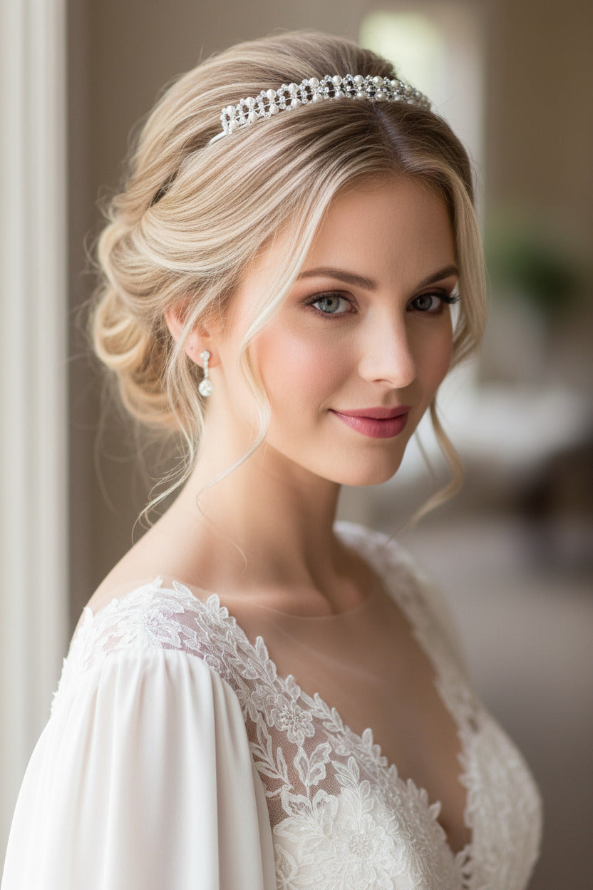 Perlen Strass Haarreif Silber – eleganter & dezent breiter Braut Haarschmuck für Hochzeit | ONDEGO®