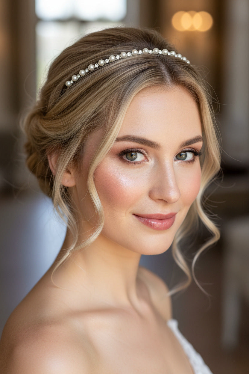 Perlen Strass Haarreif Silber – sehr dezenter Braut Haarschmuck, Tiara für Hochzeit & Anlass | ONDEGO®