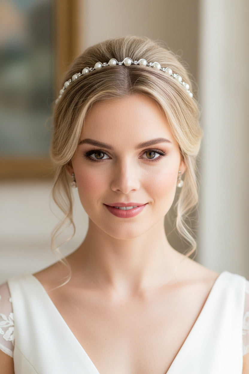 Perlen Strass Haarreif Silber – eleganter & dezenter Haarschmuck für Hochzeit, Braut & Anlass | ONDEGO®