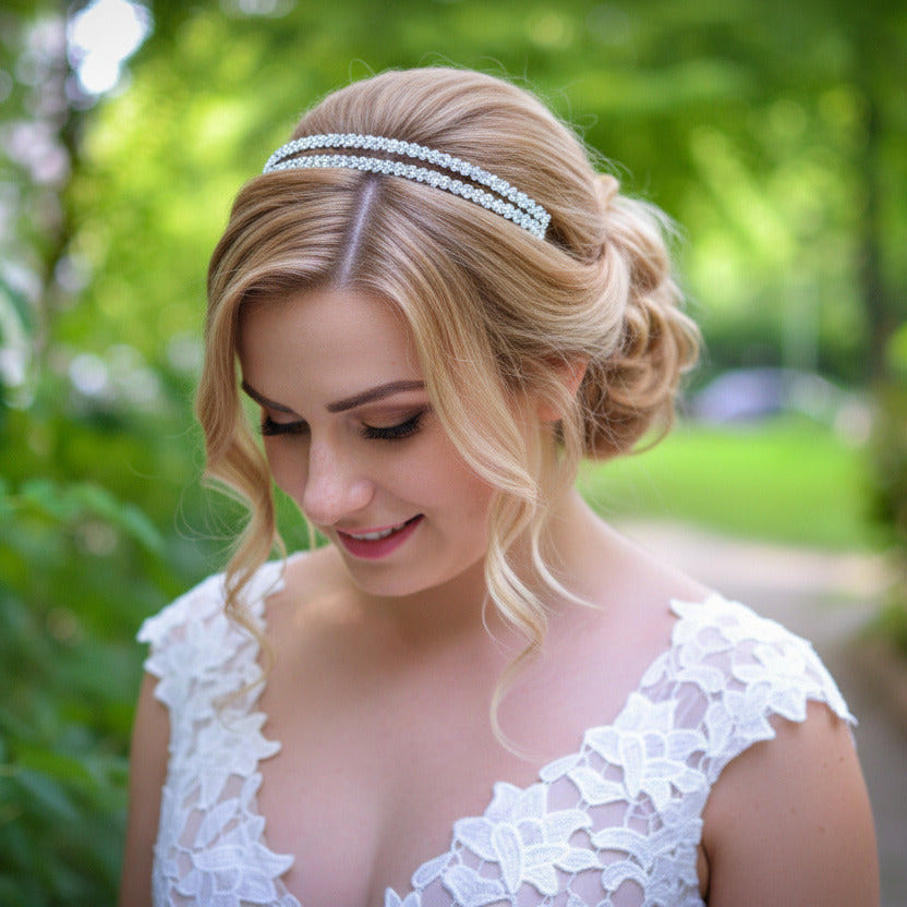 Doppellagiges Strass Diadem Silber – 2-reihige Tiara für Braut & Hochzeit | ONDEGO®