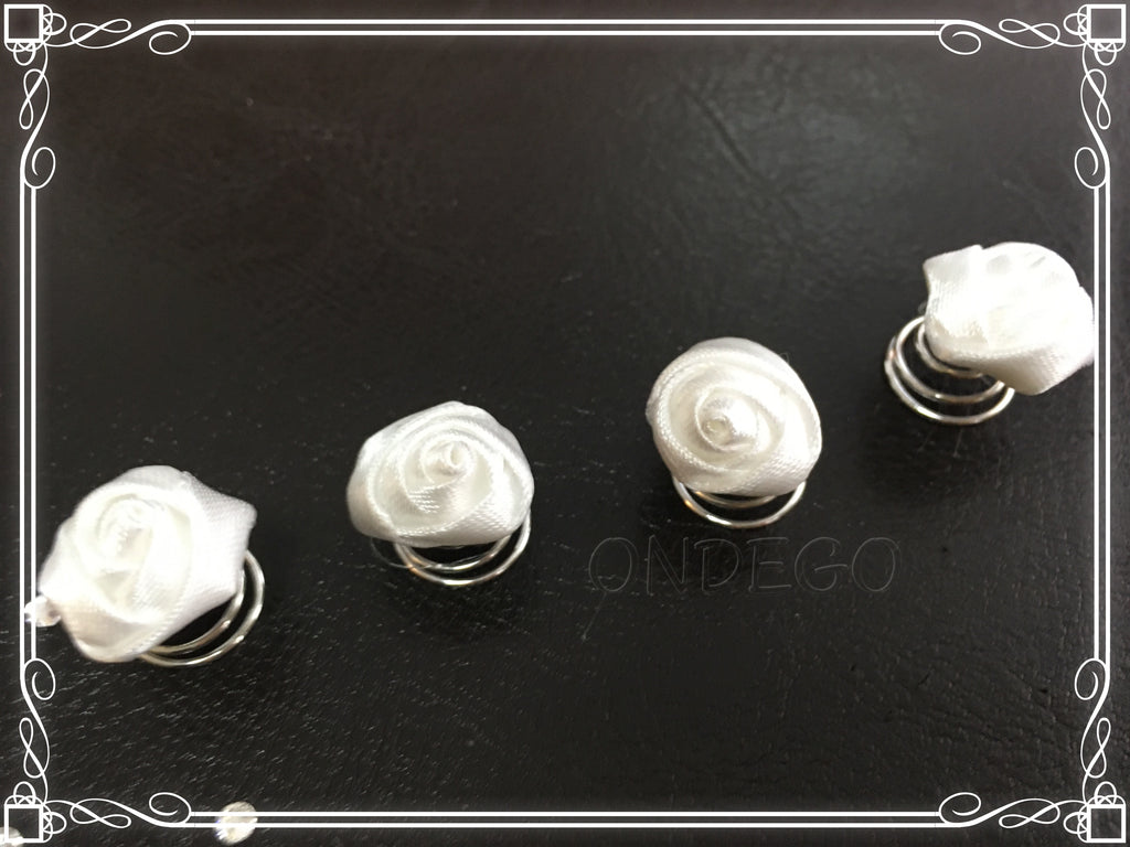 Elegante Curlies Weiß – 6er Set Haarspiralen mit Stoffblüten für Braut, Hochzeit & festliche Frisuren | ONDEGO®