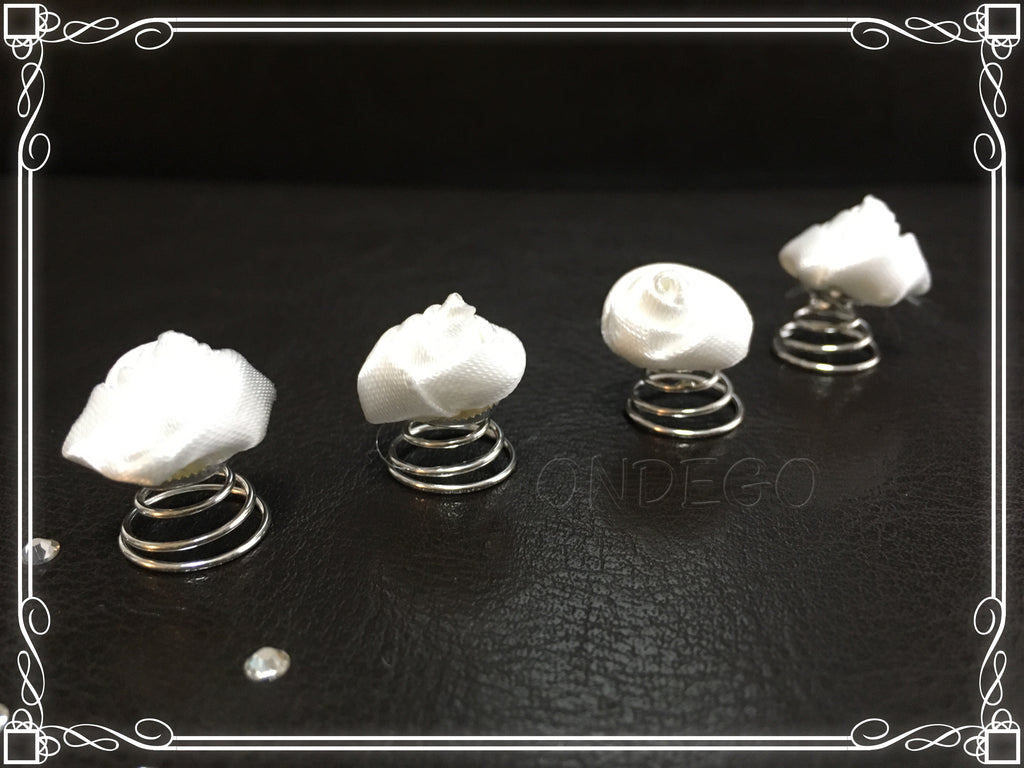 Elegante Curlies Weiß – 6er Set Haarspiralen mit Stoffblüten für Braut, Hochzeit & festliche Frisuren | ONDEGO®