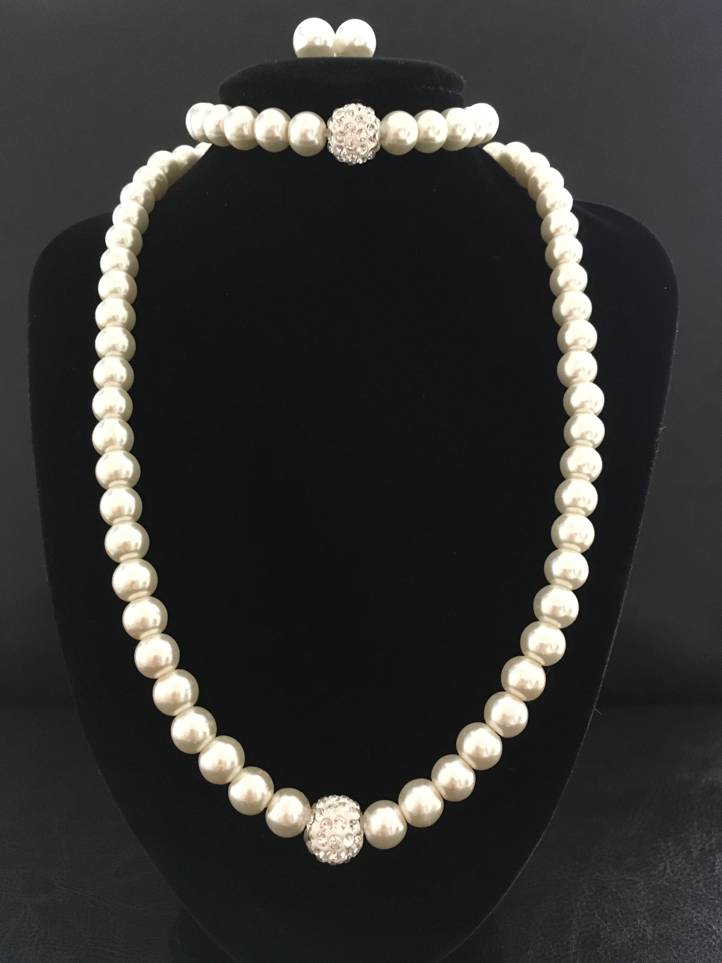 Brautschmuck Set Perlen Weiß – 3-teilig Kette, Armband & Ohrringe mit Strass | ONDEGO®