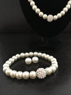 Brautschmuck Set Perlen Weiß – 3-teilig Kette, Armband & Ohrringe mit Strass | ONDEGO®