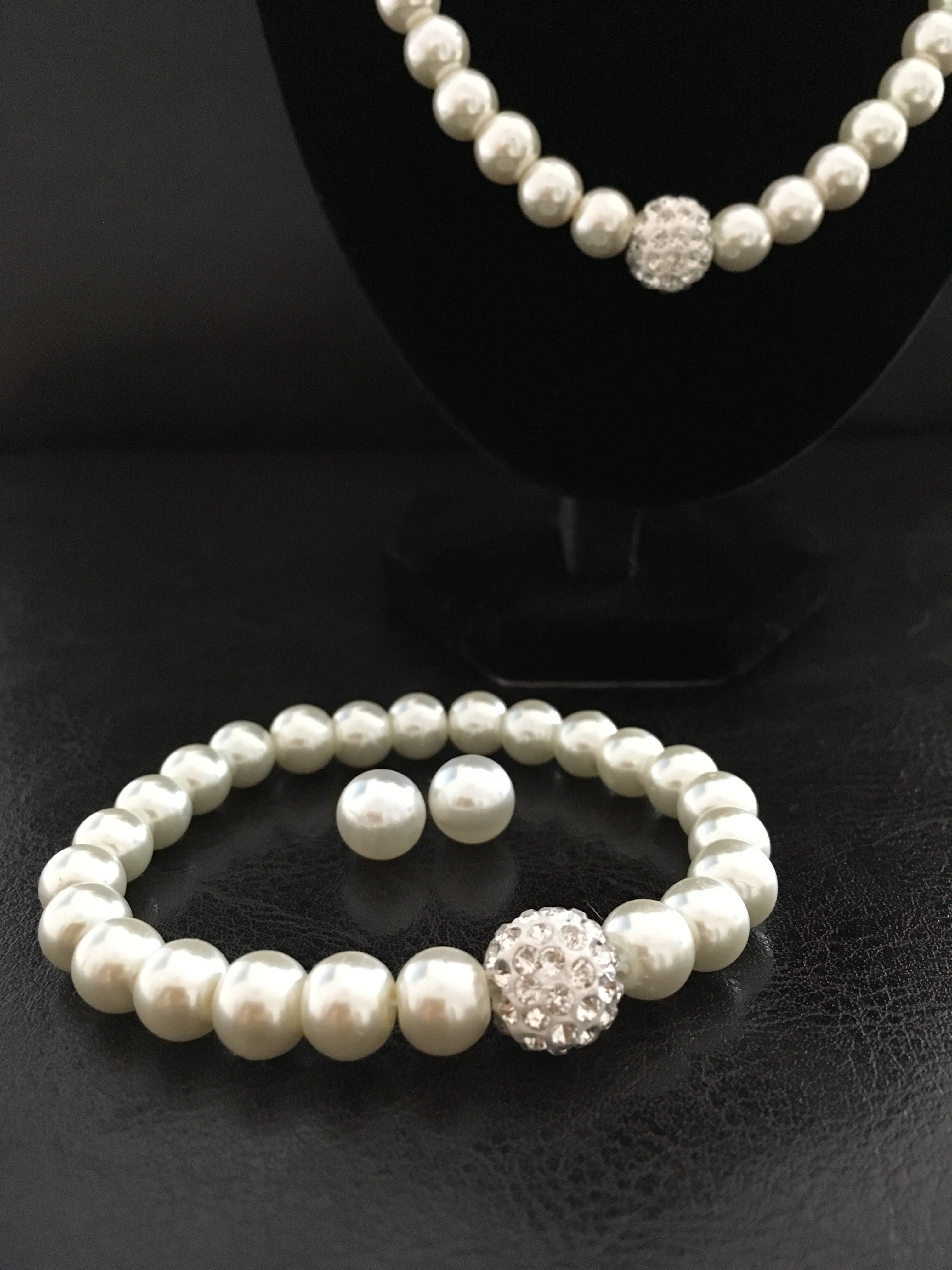 Brautschmuck Set Perlen Weiß – 3-teilig Kette, Armband & Ohrringe mit Strass | ONDEGO®