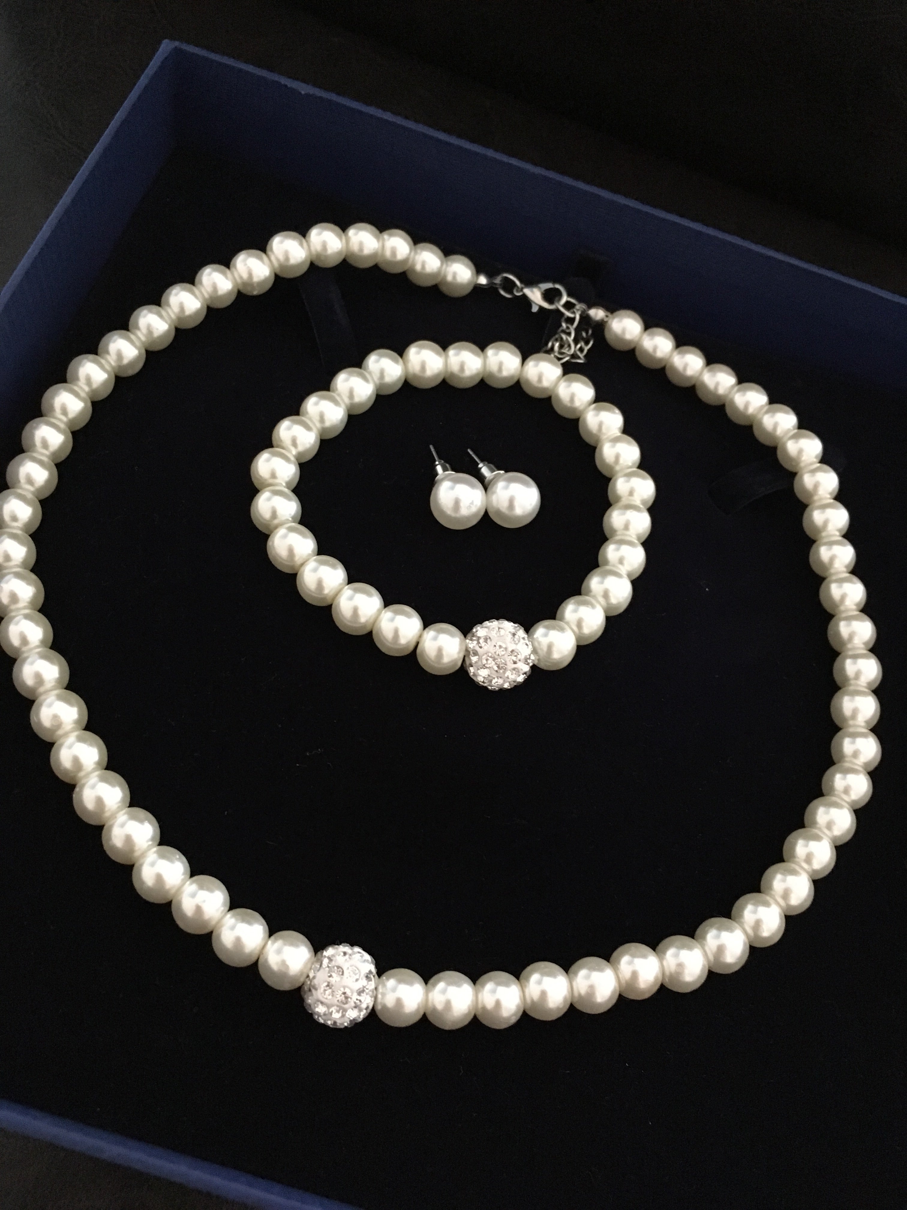 Brautschmuck Set Perlen Weiß – 3-teilig Kette, Armband & Ohrringe mit Strass | ONDEGO®