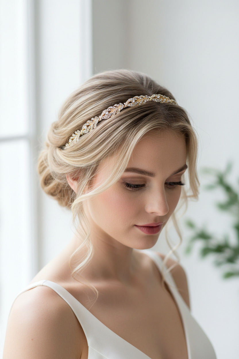 Vintage Strass Diadem Gold – filigrane Haarranke im Boho-Stil für Hochzeit, Brautfrisur & Abiball | ONDEGO®