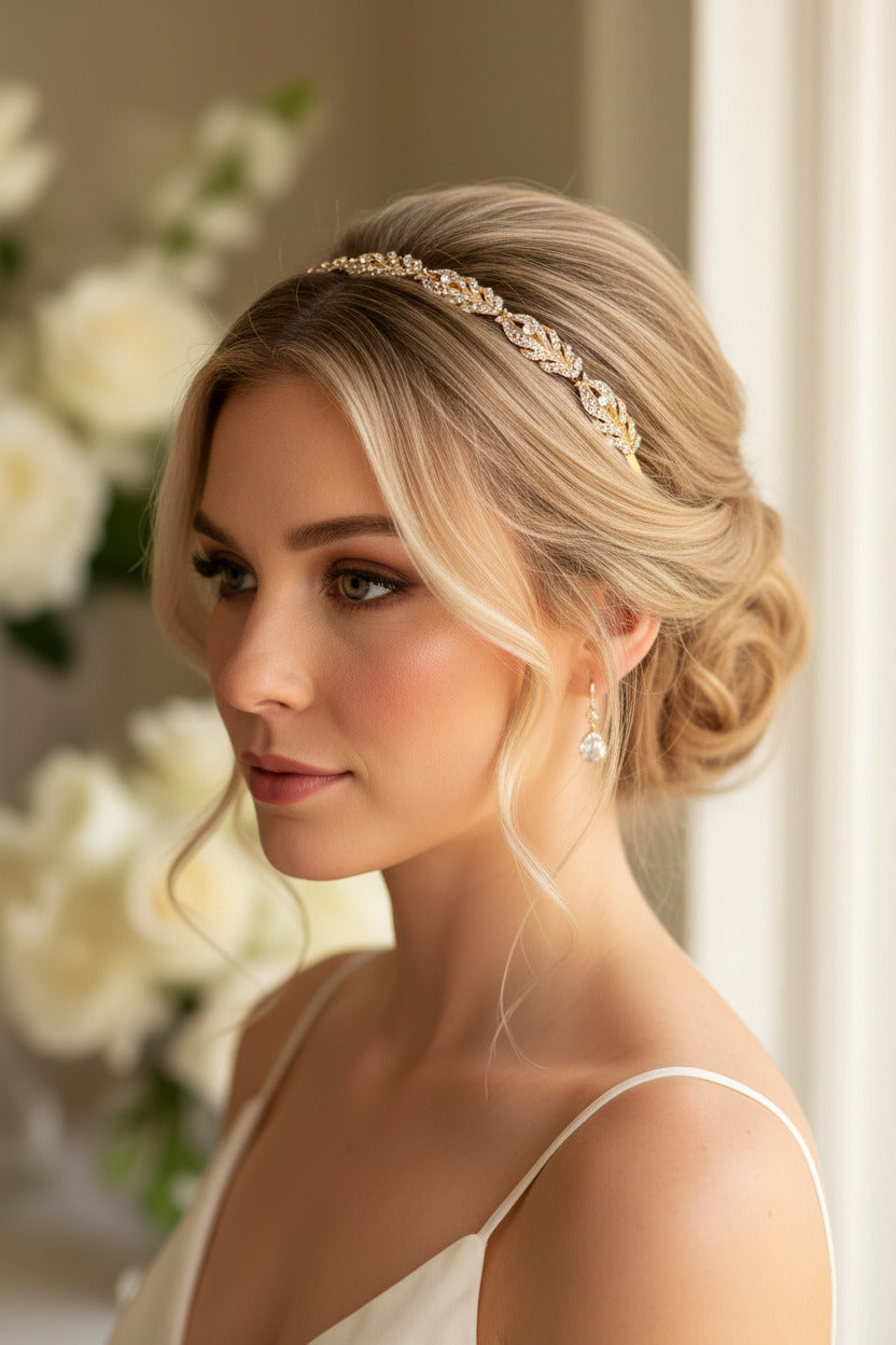 Vintage Strass Diadem Gold – filigrane Haarranke im Boho-Stil für Hochzeit, Brautfrisur & Abiball | ONDEGO®