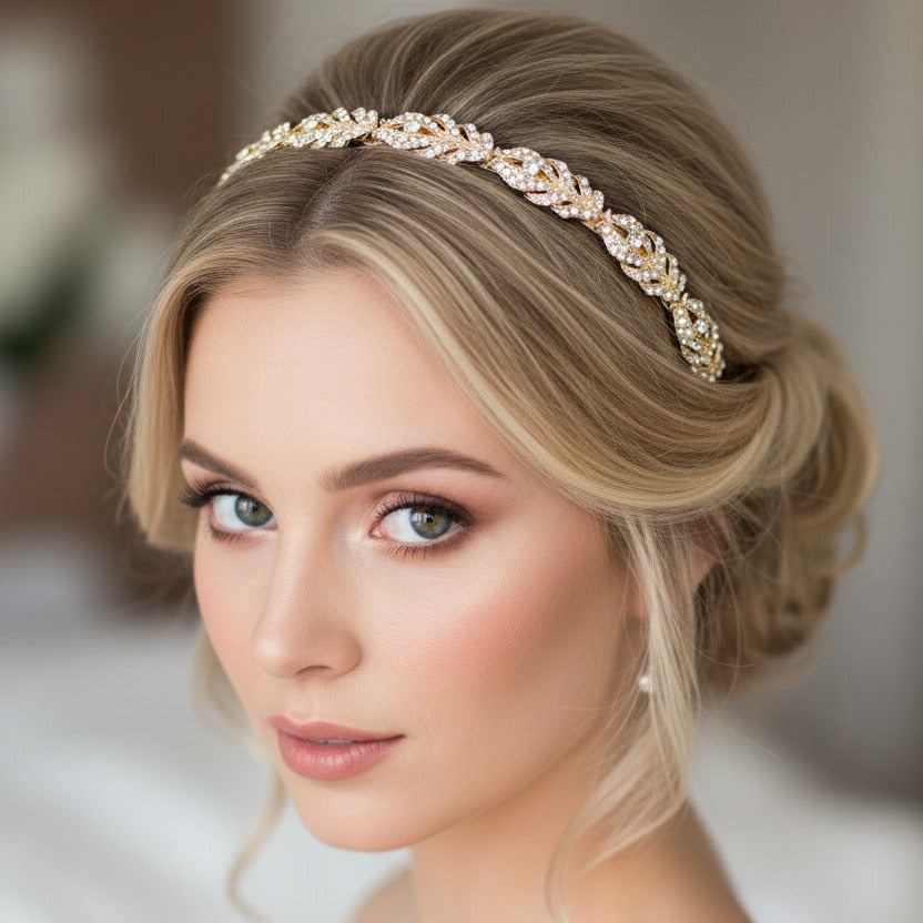 Vintage Strass Diadem Gold – filigrane Haarranke im Boho-Stil für Hochzeit, Brautfrisur & Abiball | ONDEGO®