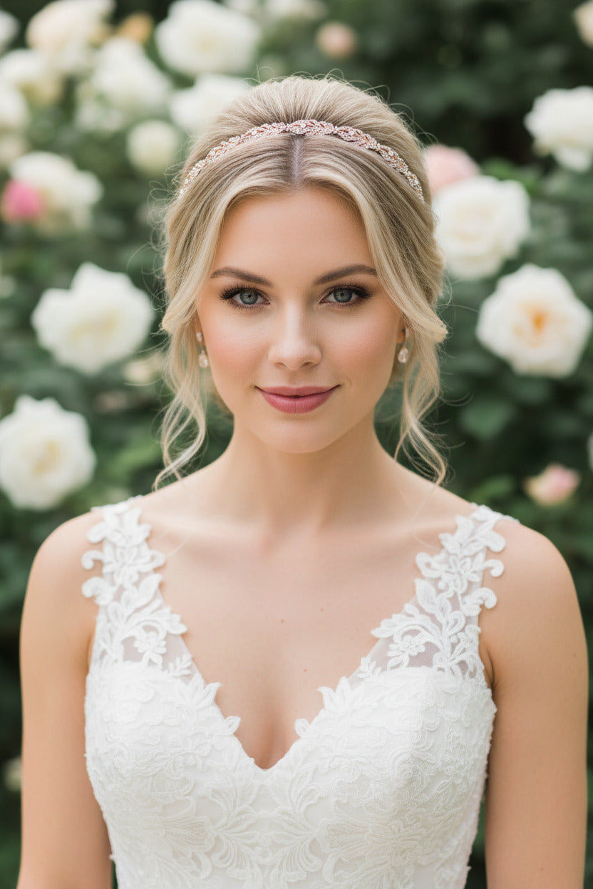 Vintage Strass Diadem Roségold – Boho Haarranke im Blattdesign für Hochzeit, Brautfrisur & Festlichkeiten | ONDEGO®