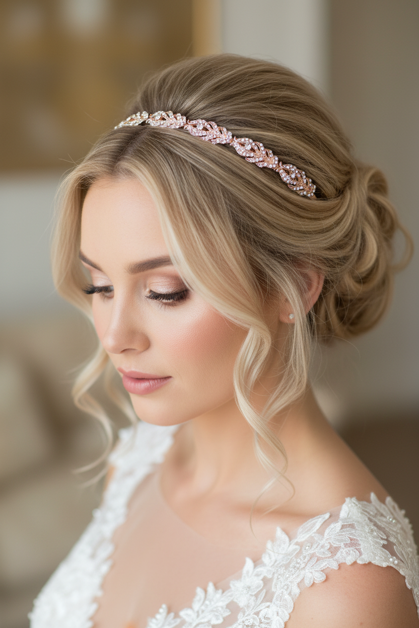 Vintage Strass Diadem Roségold – Boho Haarranke im Blattdesign für Hochzeit, Brautfrisur & Festlichkeiten | ONDEGO®