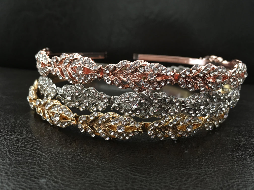 Vintage Strass Diadem Roségold – Boho Haarranke im Blattdesign für Hochzeit, Brautfrisur & Festlichkeiten | ONDEGO®