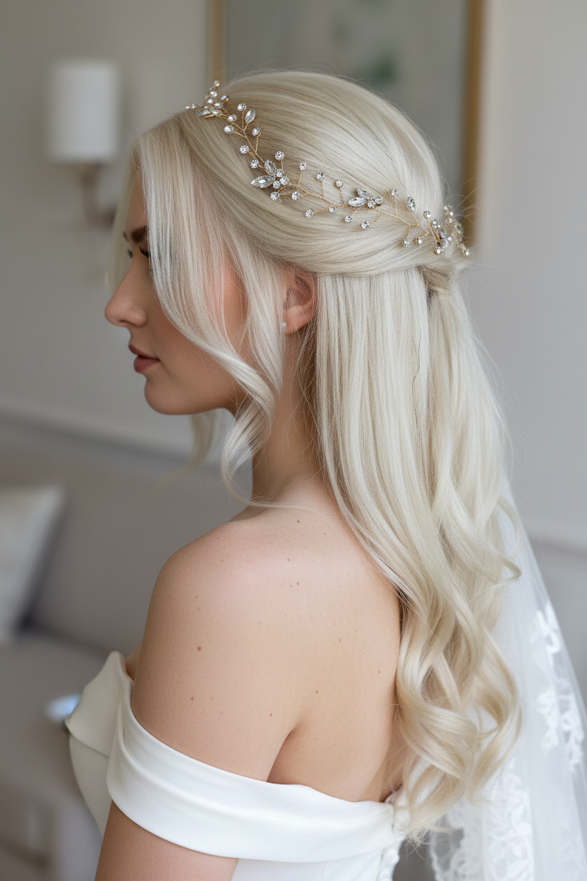 Gold Haardraht Diadem mit Strass – Flexibler Brauthaarschmuck | ONDEGO®