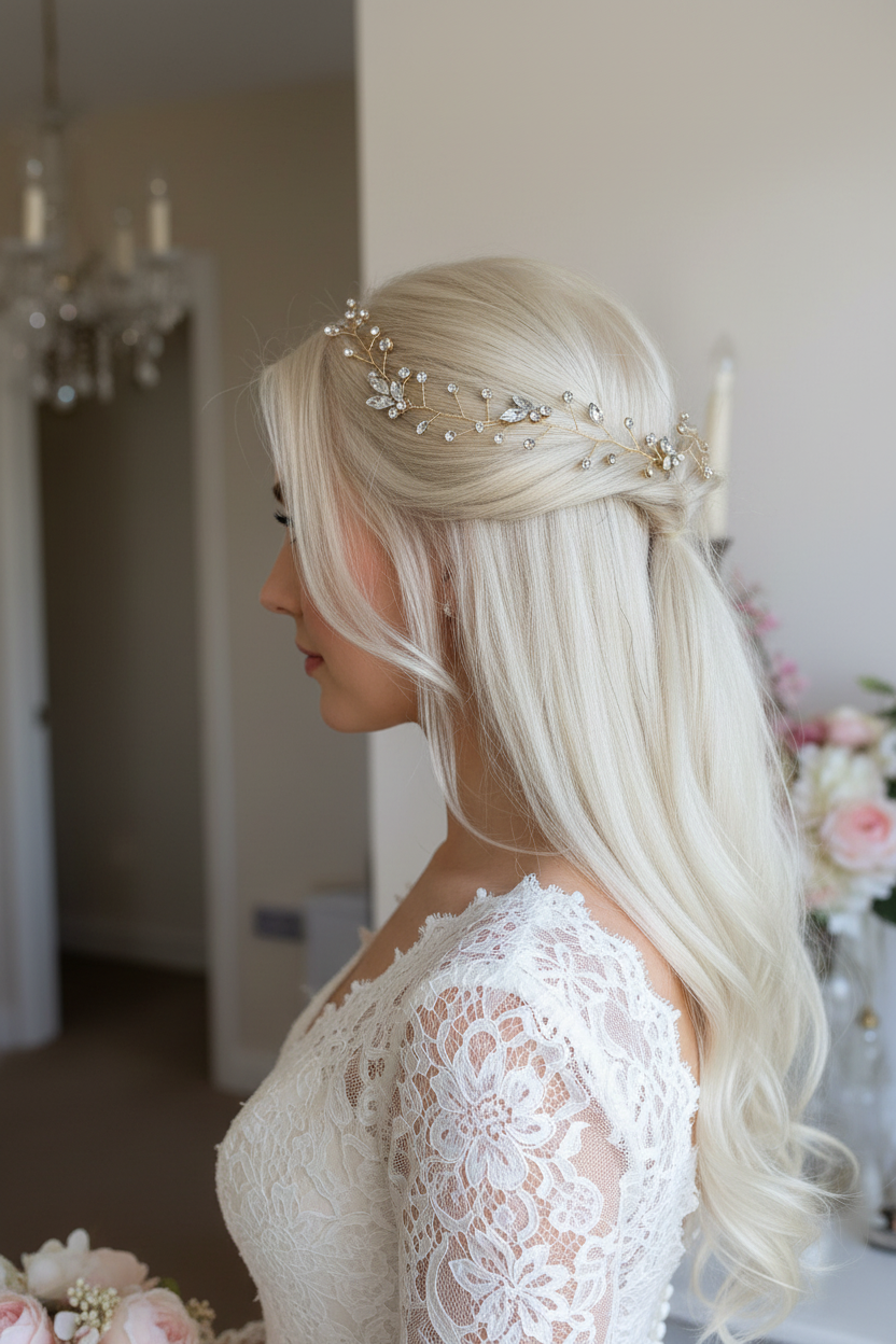 Gold Haardraht Diadem mit Strass – Flexibler Brauthaarschmuck | ONDEGO®
