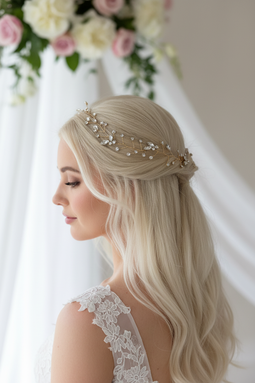 Gold Haardraht Diadem mit Strass – Flexibler Brauthaarschmuck | ONDEGO®