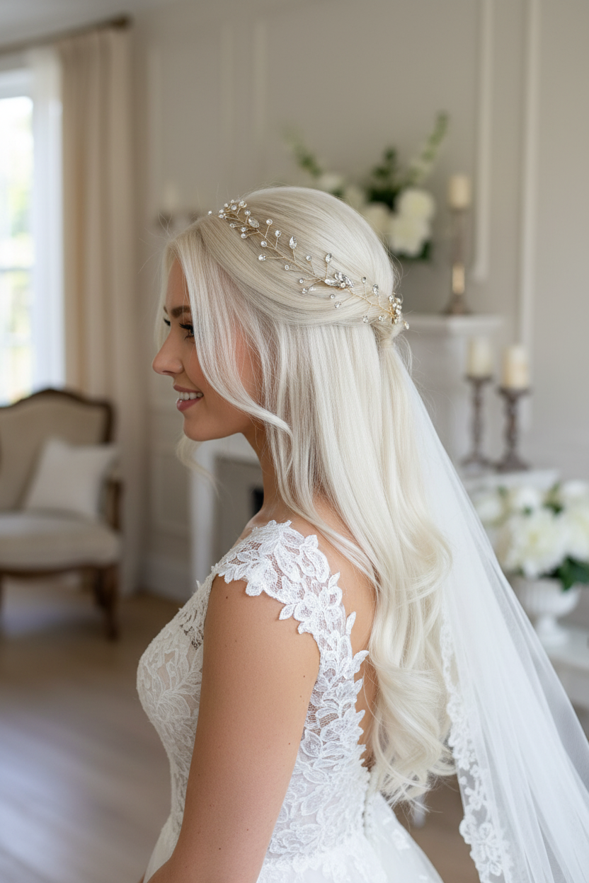 Gold Haardraht Diadem mit Strass – Flexibler Brauthaarschmuck | ONDEGO®