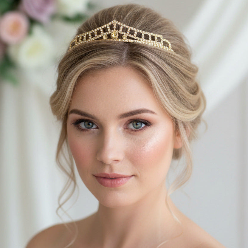 Antik Gold Diadem – Vintage Tiara mit Champagner Strass für Hochzeit, Braut & Abiball | ONDEGO®