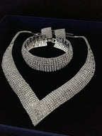 XXL Schmuckset Damen Silber – 3-teiliges Strass Collier, Ohrringe & Armband – Brautschmuck für Hochzeit, Abiball & Gala | ONDEGO®