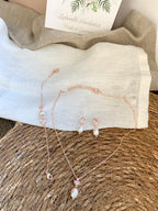 Perlen Schmuckset Roségold – 3-teilig | Kette, Ohrringe & Armband | ONDEGO®