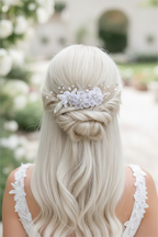 Gold Blüten Haarkamm – Ivory Chiffonblüten mit Perlen & Strass | Vintage Brauthaarschmuck | ONDEGO®