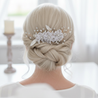 Gold Blüten Haarkamm – Ivory Chiffonblüten mit Perlen & Strass | Vintage Brauthaarschmuck | ONDEGO®