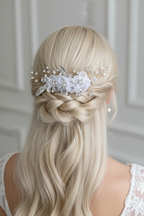 Gold Blüten Haarkamm – Ivory Chiffonblüten mit Perlen & Strass | Vintage Brauthaarschmuck | ONDEGO®